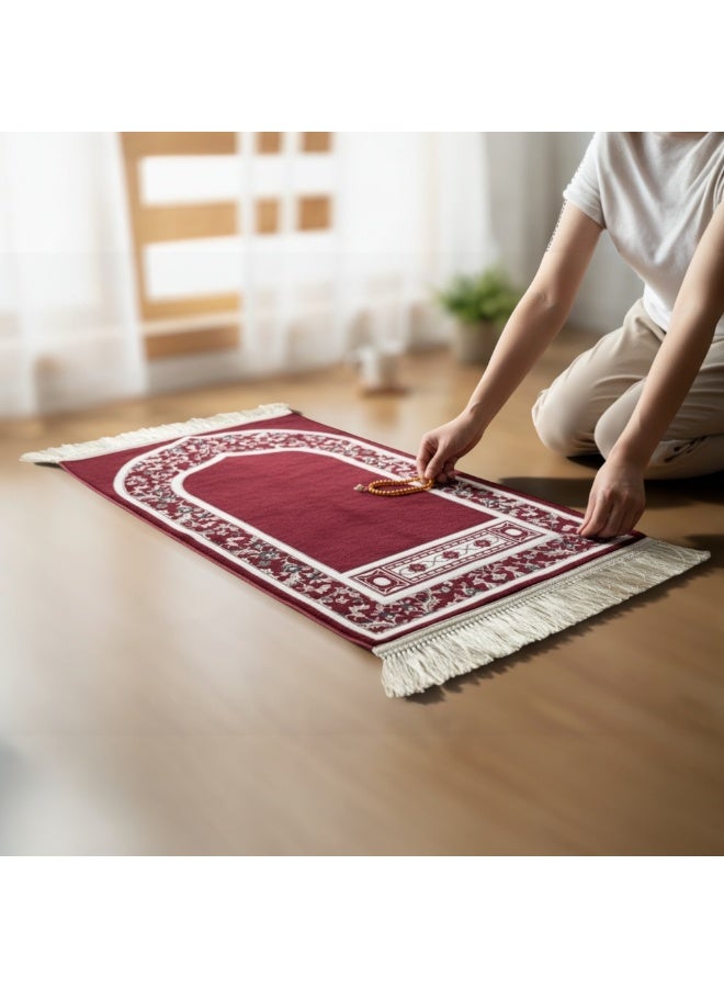 Extra Large Premium Prayer Mat 75 by 160 cm – Classic Mihrab Design with Free Prayer Beads - Image 2